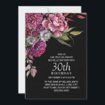 Convites Aniversário de 30 anos cor-de-rosa púrpura, Elegan<br><div class="desc">Convite de festas preto elegante para mulheres com flores e folhagem a cores púrpuras e cor-de-água rosa. Entre em contato comigo para obter assistência com a personalização ou para solicitar correspondência ou coordenação de produtos Zazzle.</div>