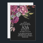 Convites Aniversário de 30 anos cor-de-rosa púrpura, Elegan<br><div class="desc">Convite de festas preto elegante para mulheres com flores e folhagem a cores púrpuras e cor-de-água rosa. Entre em contato comigo para obter assistência com a personalização ou para solicitar correspondência ou coordenação de produtos Zazzle.</div>