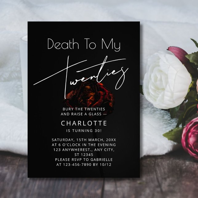 Convites Aniversário de 30 anos da Elegante Flor "Morte aos ( Elegant Flower _Death to My 20s_ 30th Birthday Invitation)