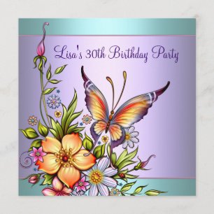 Convites Aniversário de 30 anos da Mulher Borboleta Roxa Ve