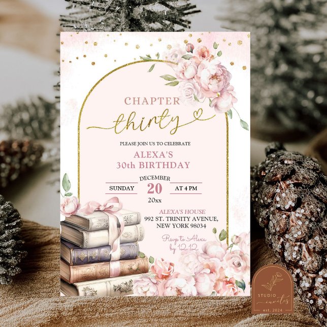 Convites Aniversário de 30 anos da Mulher do Pink Peony Sto (Criador carregado)