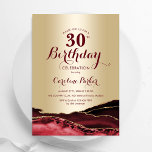 Convites aniversário de 30 anos de Agata Vermelha Dourada<br><div class="desc">Vermelho borrado e convite de festas aniversário de 30 anos de ouro agata. Elegante design moderno com aquarela agate marble geode background, faux glitter gold e typografia script font. Trendy convida o cartão perfeito para uma comemoração de dia das mulheres na moda. Impressos convites Zazzle ou modelo de impressão digital...</div>