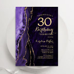 Convites Aniversário de 30 anos de Agate Dourado<br><div class="desc">Convite de festas de aniversário de 30 anos de agato roxo e dourado. Elegante design moderno com aquarela agate marble geode background, faux glitter gold e typografia script font. Trendy convida o cartão perfeito para uma comemoração de dia das mulheres na moda. Impressos convites Zazzle ou modelo de impressão digital...</div>