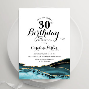 Convites Aniversário de 30 anos de Agate Dourado branco de 