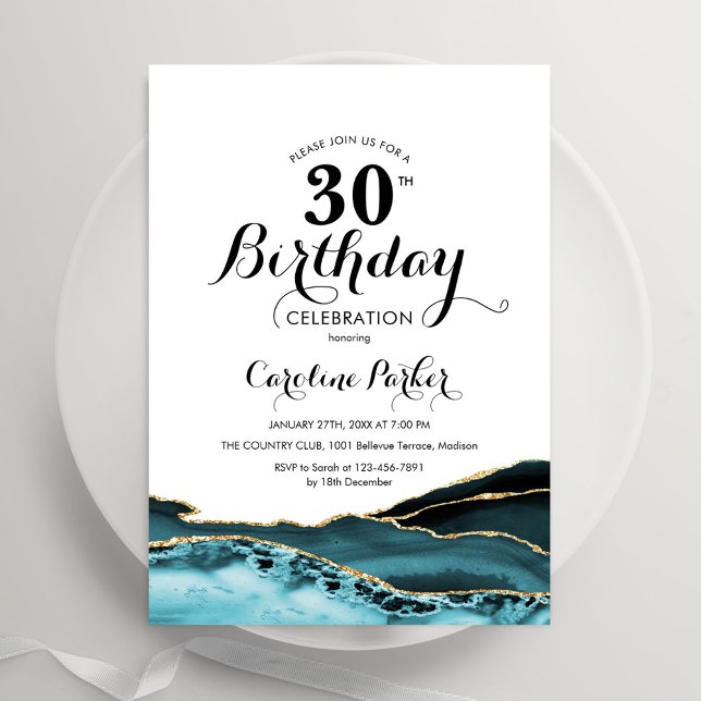 Convites Aniversário de 30 anos de Agate Dourado branco de  (Criador carregado)