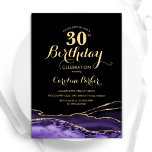 Convites Aniversário de 30 anos de Agate Dourado preto-roxo<br><div class="desc">Convite de festas aniversário de 30 anos roxo, preto e dourado. Elegante design moderno com aquarela agate marble geode background, faux glitter gold e typografia script font. Trendy convida o cartão perfeito para uma comemoração de dia das mulheres na moda. Impressos convites Zazzle ou modelo de impressão digital instantânea para...</div>