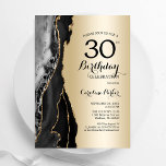 Convites aniversário de 30 anos de Agate Preto Dourado<br><div class="desc">Convite de festas de aniversário de 30 anos preto e dourado. Elegante design moderno com fundo geode de pedra de pedra, dourado falso e letra de script de tipografia. Trendy convida o cartão perfeito para uma comemoração de dia das mulheres na moda. Impressos convites Zazzle ou modelo de impressão digital...</div>