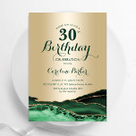 Convites aniversário de 30 anos de Agate Verde Emerald Dour<br><div class="desc">Emerald Green e ouro agate aniversário de 30 anos convite de festas. Elegante design moderno com aquarela agate marble geode background, faux glitter gold e typografia script font. Trendy convida o cartão perfeito para uma comemoração de dia das mulheres na moda. Impressos convites Zazzle ou modelo de impressão digital instantânea...</div>