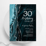 Convites Aniversário de 30 anos de Agato de Prata Azul Teal<br><div class="desc">Azul lacrimejante e convite de festas aniversário de 30 anos de agato prateado. Elegante design moderno, com cor aquática turquesa agate marble geode background, faux glitter prata e script de tipografia. Trendy convida o cartão perfeito para uma comemoração de dia das mulheres na moda. Impressos convites Zazzle ou modelo de...</div>