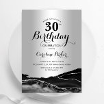 Convites Aniversário de 30 anos de Agato de Prata Preto<br><div class="desc">Convite de festas aniversário de 30 anos preto e prateado. Elegante design moderno com fundo geode de pedra de pedra marmortal, letra falsa prata brilhante e script de tipografia. Trendy convida o cartão perfeito para uma comemoração de dia das mulheres na moda. Impressos convites Zazzle ou modelo de impressão digital...</div>
