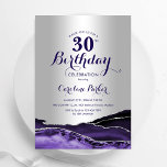 Convites Aniversário de 30 anos de Agato Puro de Prata<br><div class="desc">Aniversário de 30 anos convite de festas de agato roxo e prateado. Elegante design moderno com aquarela agate marble geode background, faux glitter prata e tipografia. Trendy convida o cartão perfeito para uma comemoração de dia das mulheres na moda. Impressos convites Zazzle ou modelo de impressão digital instantânea para download....</div>