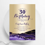 Convites aniversário de 30 anos de Agato Roxo Dourado<br><div class="desc">Convite de festas de aniversário de 30 anos de agato roxo e dourado. Elegante design moderno com aquarela agate marble geode background, faux glitter gold e typografia script font. Trendy convida o cartão perfeito para uma comemoração de dia das mulheres na moda. Impressos convites Zazzle ou modelo de impressão digital...</div>