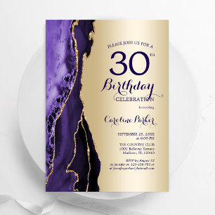 Convites Aniversário de 30 anos de Agato Roxo Elegante Dour