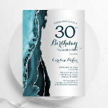 Convites Aniversário de 30 anos de Agato Teal Elegante Silv<br><div class="desc">Convite de festas de aniversário de 30 anos de gás lacrimogêneo e prateado. Elegante design moderno com aquarela agate marble geode background, faux glitter prata e tipografia. Trendy convida o cartão perfeito para uma comemoração de dia das mulheres na moda. Impressos convites Zazzle ou modelo de impressão digital instantânea para...</div>