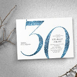 Convites Aniversário de 30 anos de brilho azul moderno mini<br><div class="desc">O convite de festas de aniversário de 30 anos minimalista moderno apresenta na moda faux blue glitter number 30 e os detalhes do seu partido em serif clássico, convite de aniversário para adultos, simples e elegante, surpresa de excelente. a cor de fundo pode ser alterada para qualquer cor da sua...</div>