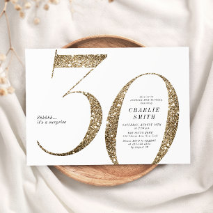 Convites aniversário de 30 anos de brilho dourado moderno
