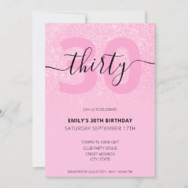 Convites Aniversário de 30 anos de brilho rosa moderno