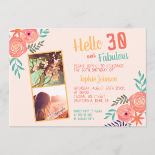 Convites aniversário de 30 anos de Buquê de Flor de Aquarel