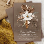 Convites Aniversário de 30 anos de Buquê de queda neutra br<br><div class="desc">As sofisticadas flores brancas de queda são rodeadas por cinzas neutras,  folhas castanhas e pretas. O texto branco é uma combinação chic de letras eretas e texto caligráfico. O fundo de aquarela esticada as enquadra perfeitamente.</div>
