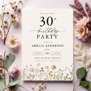 Convites Aniversário de 30 anos de Caligrafia Floral do Jar