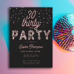 Convites Aniversário de 30 anos de Caligrafia Glam Rhinesto<br><div class="desc">Modelo aniversário de 30 anos simples,  moderno,  elegante e chic com fundo preto,  a palavra PARTIDO coberta de rochas rosas (simuladas,  não pedras reais,  é um efeito digital),  roteiro de caligrafia moderno e tipografia em rosa-claro. Um design de eterno para uma mulher no seu trigésimo aniversário.</div>
