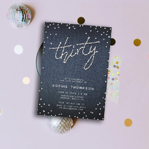 Convites Aniversário de 30 anos de Caligrafia Moderna Denim