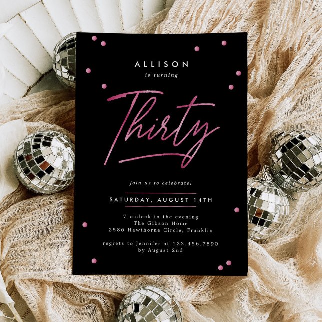 Convites Aniversário de 30 anos de Caligrafia Rosa Negra Mo (Criador carregado)