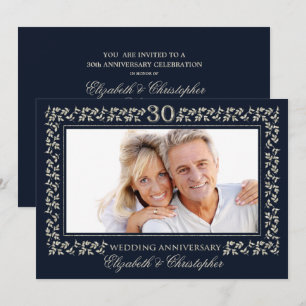 Convites Aniversário de 30 anos de Casamento Azul Marinho P