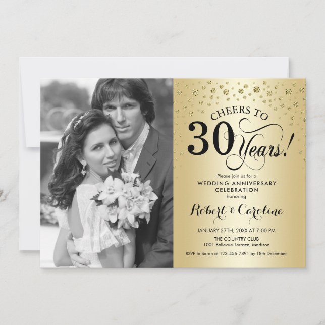 Convites Aniversário de 30 anos de Casamento em Ouro com Fo (Frente)