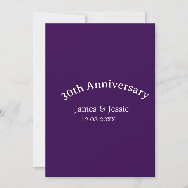 Convites aniversário de 30 anos de casamento nome data roxo (Frente)