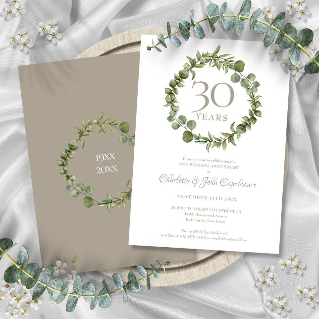 Convites Aniversário de 30 anos de Casamento Pérola Florest (30th Pearl Wedding Anniversary Woodland Greenery Invitation)