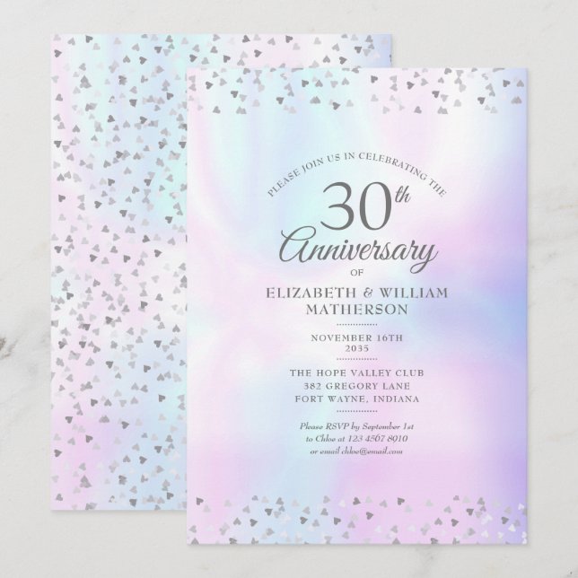 Convites Aniversário de 30 anos de Casamento Pérolas Coraçõ (Frente/Verso)