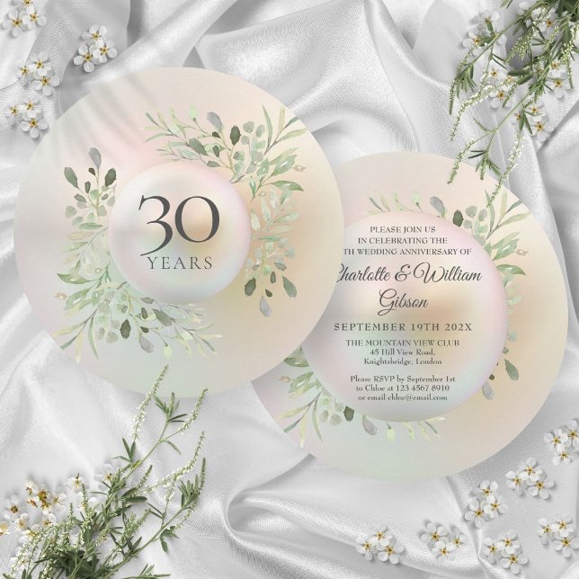 Convites Aniversário de 30 anos de Casamento Verde Folhagem (30th Wedding Anniversary Greenery Pearl Invitation)