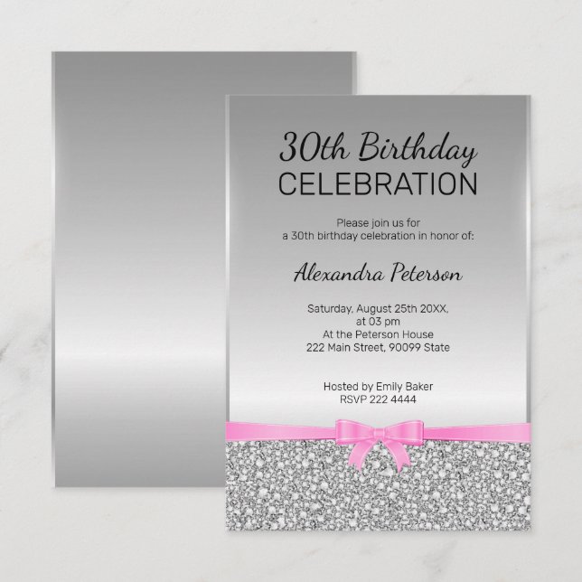 Convites aniversário de 30 anos de cinza de brilho de  (Frente/Verso)