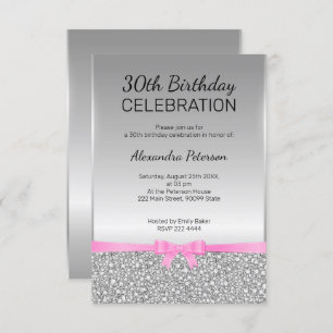 Convites aniversário de 30 anos de cinza de brilho de