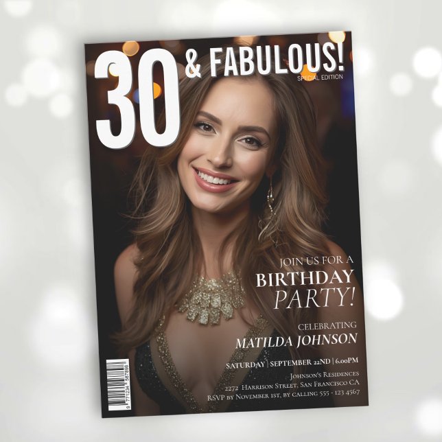 Convites aniversário de 30 anos de Cobrir 30 e Fabuloso da  (30 and Fabulous Magazine Cover 30th Birthday Invitation)