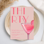 Convites Aniversário de 30 anos de Cocktail Rosa Moderno<br><div class="desc">Aniversário de 30 anos moderno convite com tipografia chic elegante e design minimalista a cor rosa</div>