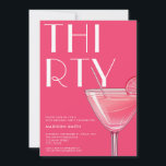Convites Aniversário de 30 anos de coquetel cor-de-rosa mod<br><div class="desc">Aniversário de 30 anos moderno convite com tipografia chic elegante e design minimalista a cor rosa brilhante</div>