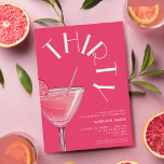 Convites Aniversário de 30 anos de coquetel cor-de-rosa mod<br><div class="desc">Aniversário de 30 anos moderno convite com tipografia chic elegante e design minimalista a cor rosa brilhante</div>