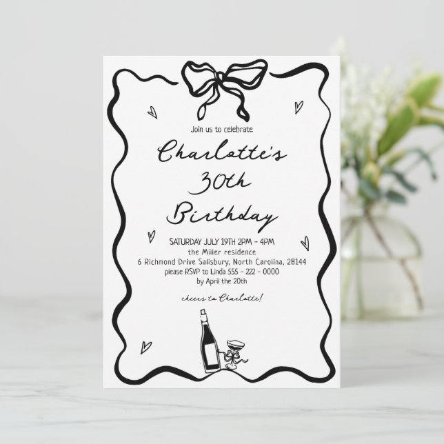 Convites Aniversário de 30 anos de Desenho de Mão Elegante (Em pé/Frente)