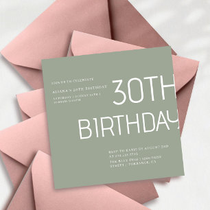 Convites Aniversário de 30 anos de faixa verde elegante e s