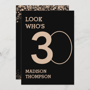 Convites Aniversário de 30 anos de falhas Douradas pretas e