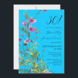 Convites Aniversário de 30 anos de Flores Amarelas Exóticas<br><div class="desc">Flores silvestres cor-de-rosa,  roxas e amarelas com vibe exótica e tropical criam uma declaração ousada quando colocadas sobre um fundo azul-turquesa. O texto branco em negrito e a caligrafia são realmente pop. Este item faz parte da coleção Flores Exóticas.</div>