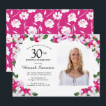 Convites aniversário de 30 anos de Foto Branca bonito Magen<br><div class="desc">Um elegante quadro de pansias de aquarela rodeia os detalhes da sua aniversário de 30 anos e foto. A brilhante e colorida cor magenta, rosa e branca floral é perfeita para uma celebração de aniversário de primavera ou verão. Todo o texto é editável para que você possa criar a vibração...</div>