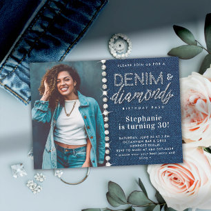 Convites Aniversário de 30 anos de Foto Denim Diamantes Bli