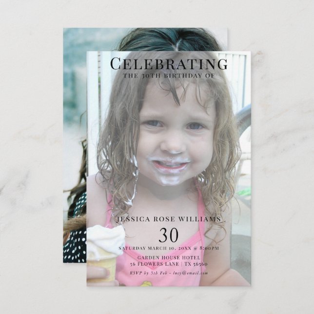 Convites Aniversário de 30 anos de Foto Feminina Dupla Jove (Frente/Verso)