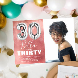Convites Aniversário de 30 anos de Foto Rosa 3Silver Balloo