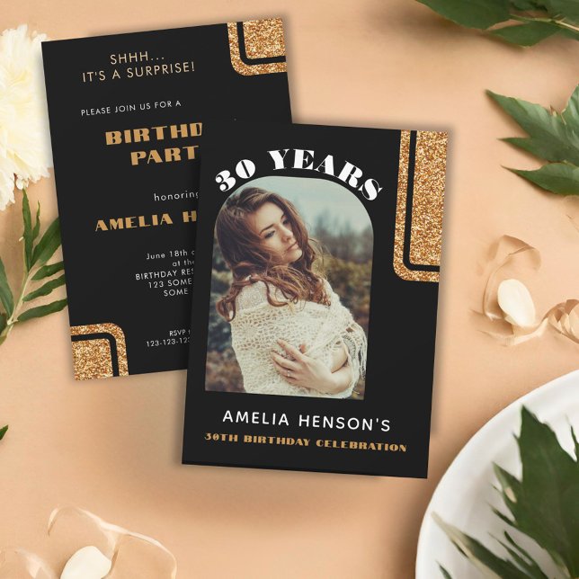 Convites Aniversário de 30 anos de Fotografia Dourada brilh (Criador carregado)