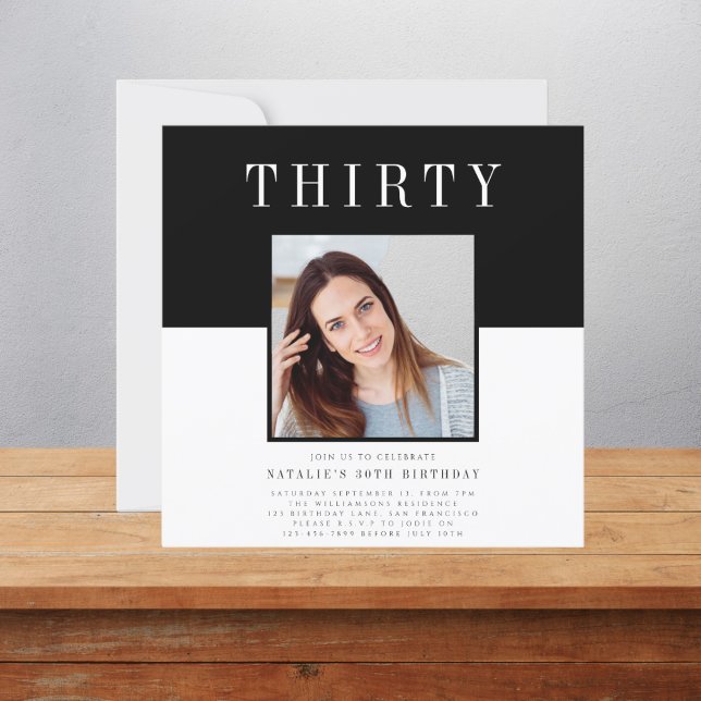 Convites Aniversário de 30 anos de fotografia mínima modern (Criador carregado)