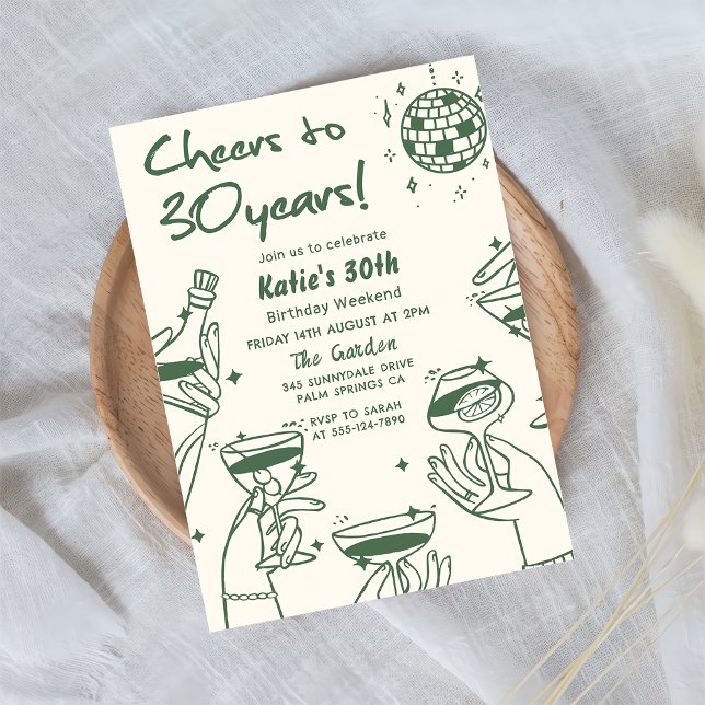 Convites Aniversário de 30 anos de Funky Desenhado na Mão V (Criador carregado)